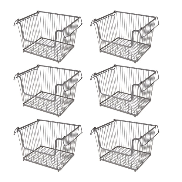 color:graphite||graphite wire open front basket with handles 13-11-9 pack of 6