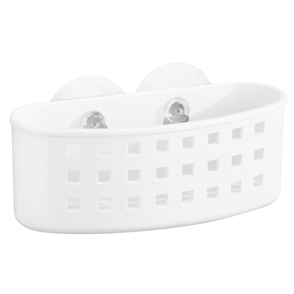 mDesign Plastic Suction Shower Caddy Storage Basket - Soap and Sponge Holder for