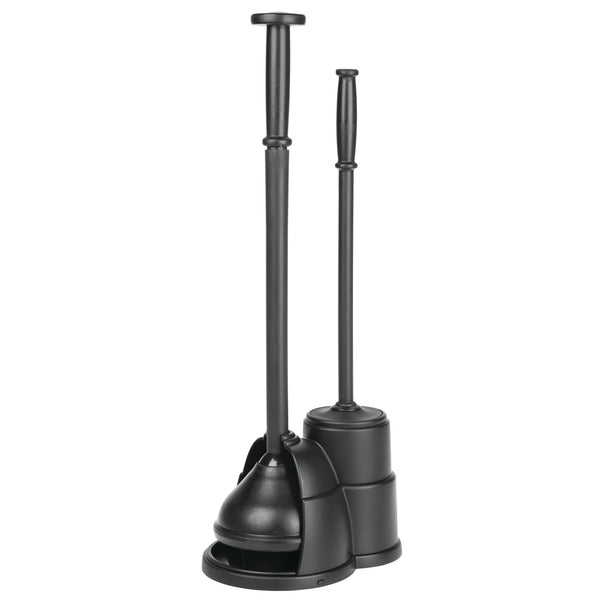 color:black||black compact toilet bowl brush + plunger combo single