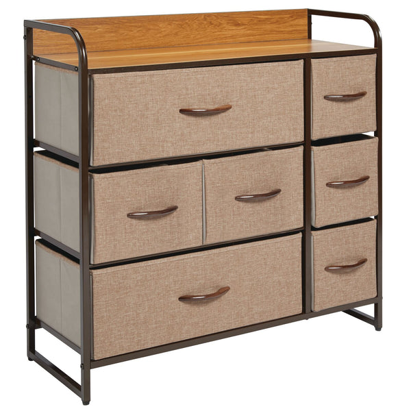 color:coffee/espresso||coffee/espresso 7-drawer dresser with wood shelf