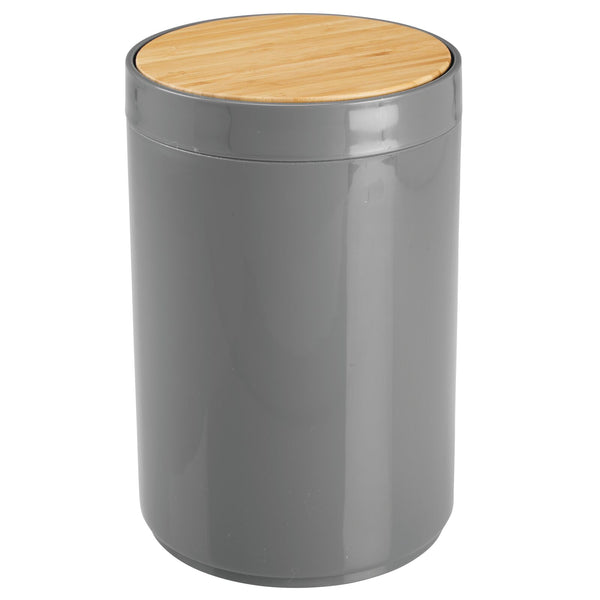 color:charcoal||charcoal plastic trash can with bamboo swing lid