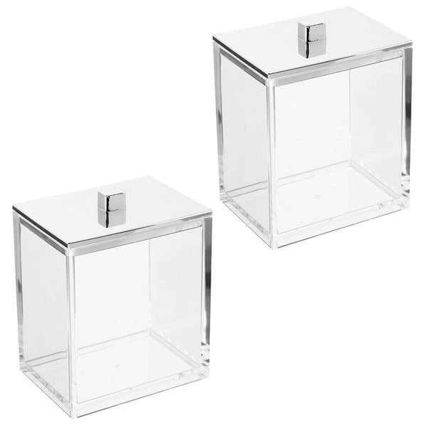 color:clear/chrome||clear/chrome square plastic canister with lid pack of 2