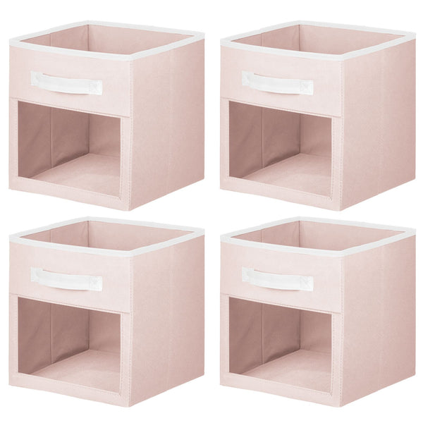 color:light pink/white||light pink/white fabric bin with window + front handle pack of 4
