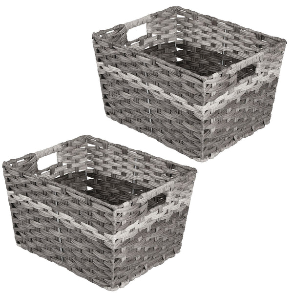 color:gray||gray woven basket with handles 13-10-8