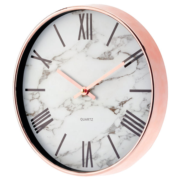 color:rose gold||rose gold wall clock with marble accent