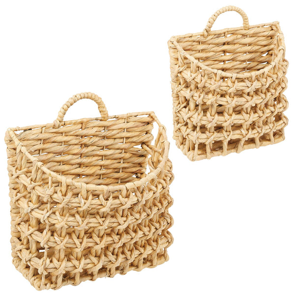 color:natural||natural open weave hyacinth hanging wall baskets pack of 2