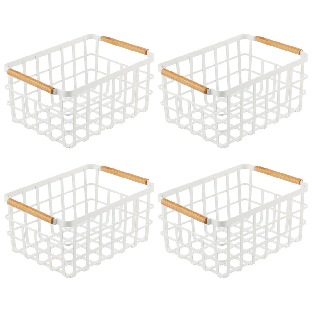  2 Pack Stackable Wire Baskets with Bamboo Top for