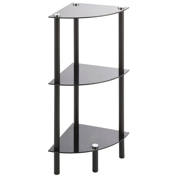 color:black/black||black/black 3-tier glass corner accent table single