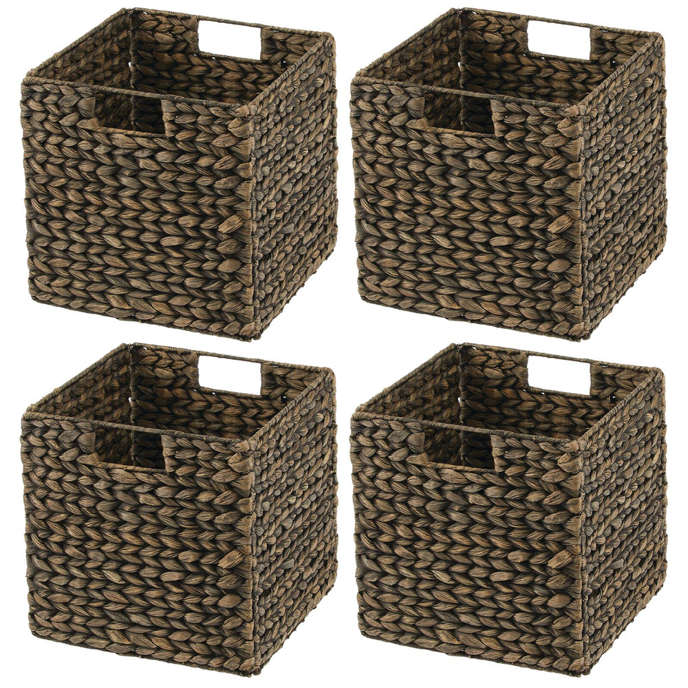 2 Pack Water Hyacinth Storage Baskets with Handles, Wicker Storage  Organizers for Shelves, Decorative Bathroom Organization (14.5 x 10.5 x 4  In)