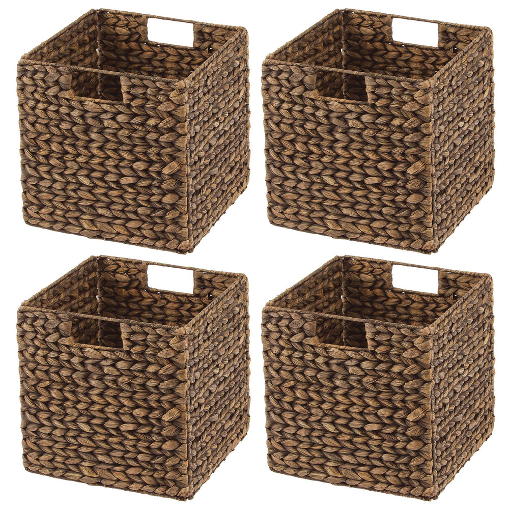 2 Pack Water Hyacinth Storage Baskets with Handles, Wicker Storage  Organizers for Shelves, Decorative Bathroom Organization (14.5 x 10.5 x 4  In)