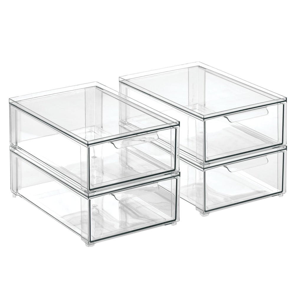 mDesign Plastic Stackable Office Storage Organizer, Drawer, 4 Pack,  White/Clear