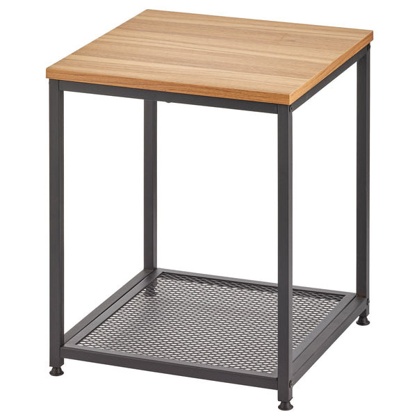 color:black/nordic walnut||black/nordic walnut wood side table with steel shelf