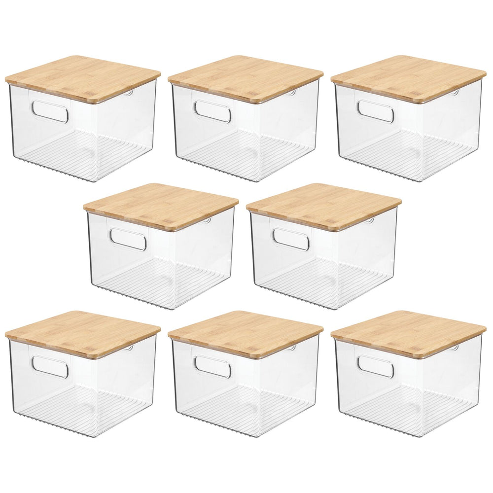 mDesign Linus Formbu Clear Plastic Stackable Storage Organizer Bin w/  Bamboo Lid Built-In Handles - 11.5 x 8.5 x 6.25, 2 Pack