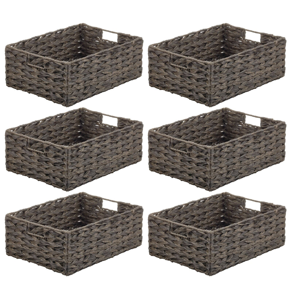 mDesign Woven Plastic Kitchen Pantry Storage Bin Basket - 6 Pack - Gray  Ombre