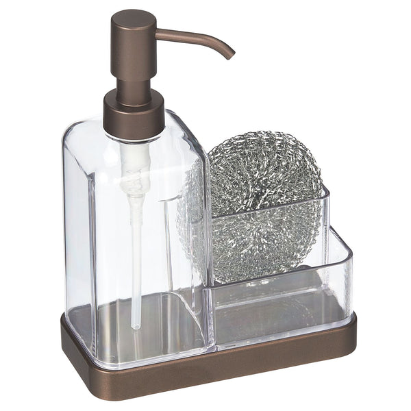 color:clear/bronze||clear/bronze plastic divided sponge caddy + liquid soap dispenser