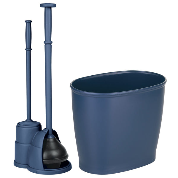 color:navy||navy bowl brush + plunger with trash can set single
