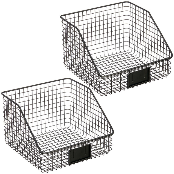 color:matte black||matte black wire open front basket with label holder 12-12-8 pack of 2