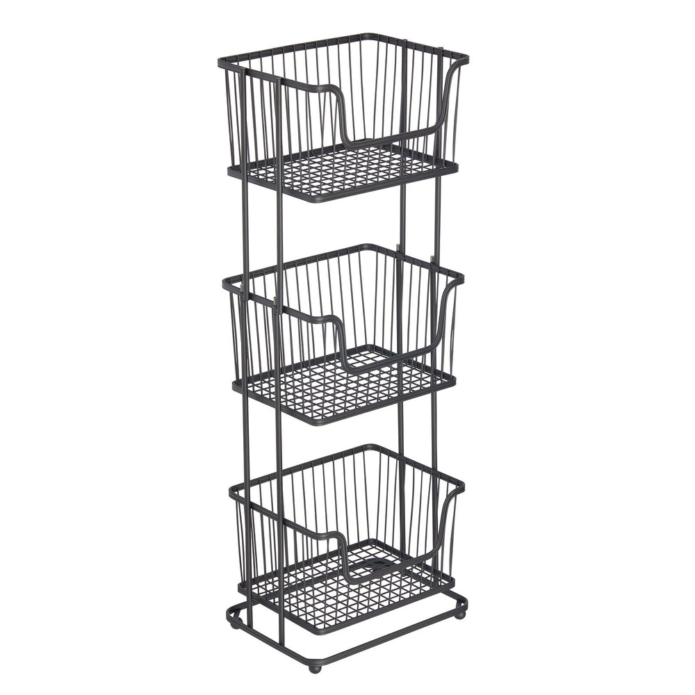 mDesign Vertical Standing Storage Basket Stand with 3 Baskets - White/Tan