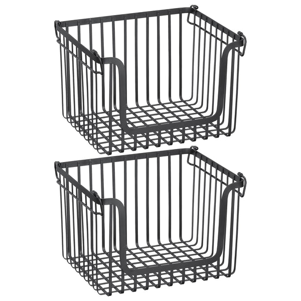 color:matte black||matte black open front stackable wire basket 12-10-8 single