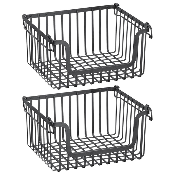 color:matte black||matte black open front stackable wire basket 12-10-6