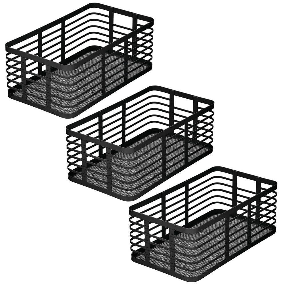 Wire Baskets for Organizing TRIANU Household Pantry Baskets Pantry Baskets  Metal Baskets for Pantry Storage Black Metal Storage Bins, 11.7*9.84*6.3  inch 