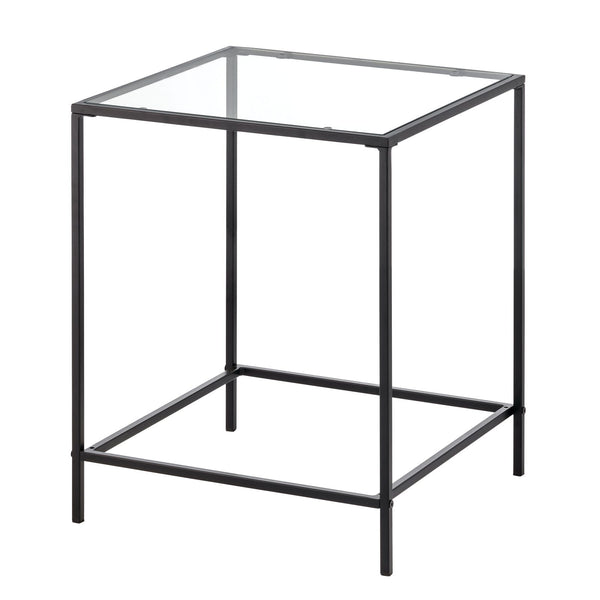 color:black||black metal + glass square end table