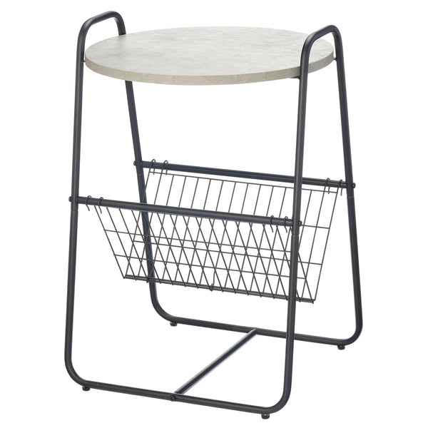 color:black/cement gray||black/cement gray metal side table with wire basket