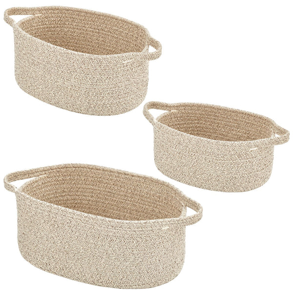 color:brown||brown woven cotton rope nesting baskets with handles