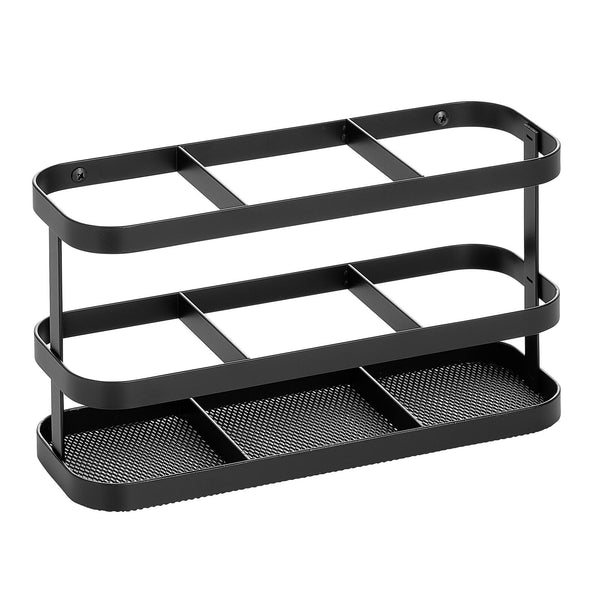 color:matte black||matte black 3-compartment oval wall mount hair tool rack
