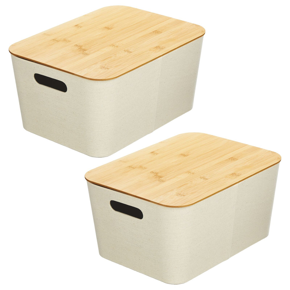 Plastic Storage Bins With Bamboo Lid Pantry Organization and Storage  Baskets Containers Lidded Organizer Bins Small Baskets for Shelves Drawers