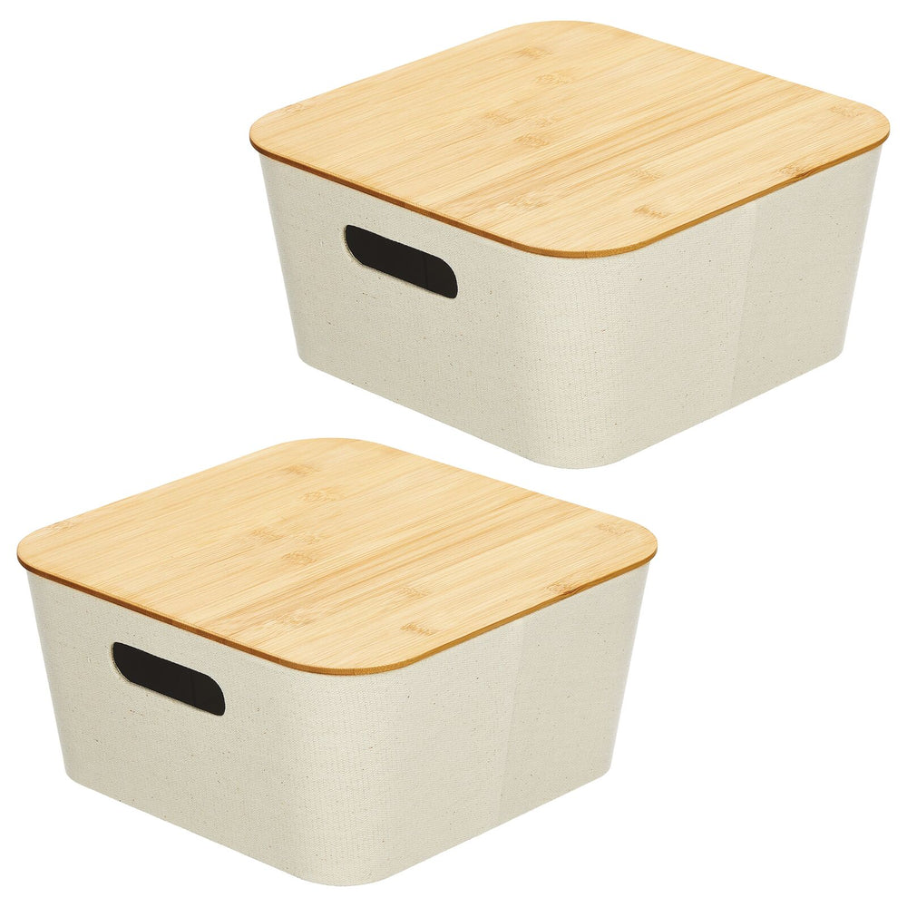 2 Pack Stackable Bamboo Wood Storage Bins, Organization Boxes for
