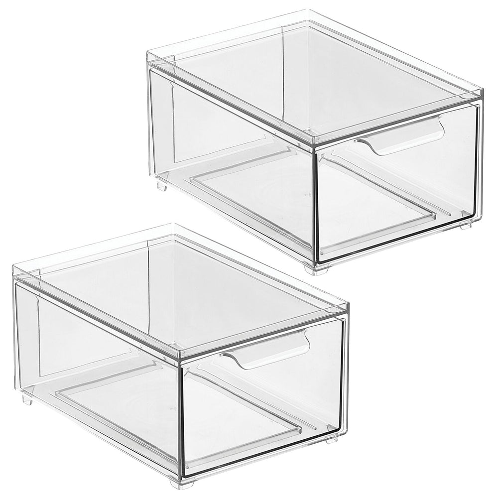 MDesign Stacking Plastic Storage Kitchen Bin with Pull-Out Drawers - 2 Pack