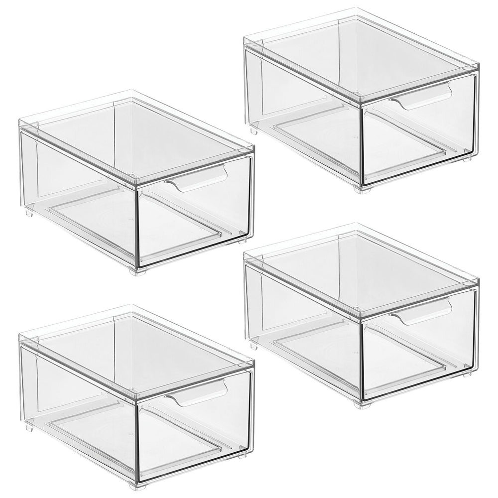 Stackable Storage Box Plastic Bin Pull Out Bins Drawers Desk
