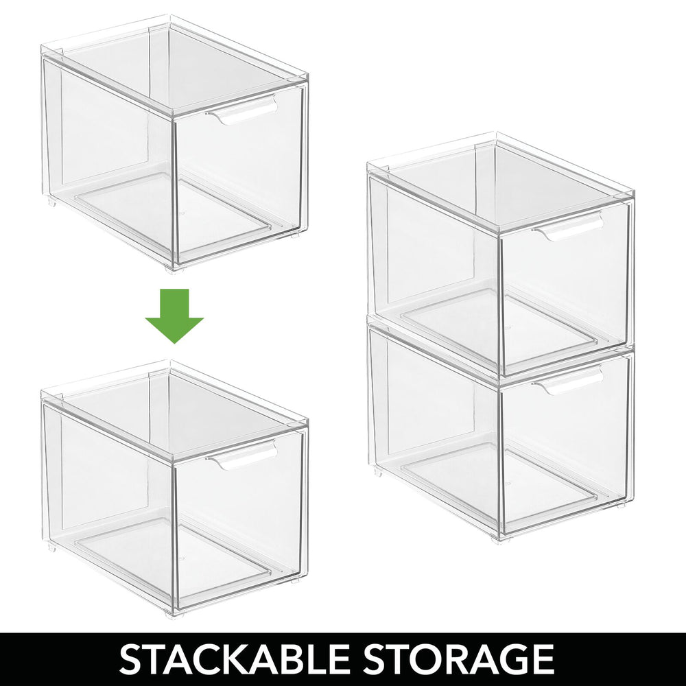 mDesign Stacking Plastic Storage Kitchen Bin with Pull-Out Drawers - 2 Pack - Clear