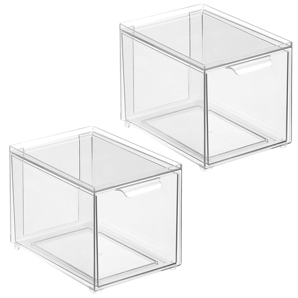 Clear Drawer Organizers - Acrylic, Durable, Stackable, Pull-Out Drawer Great for Medicine, Cosmetics, Makeup and Bathroom Organization 45 High 2-Pack