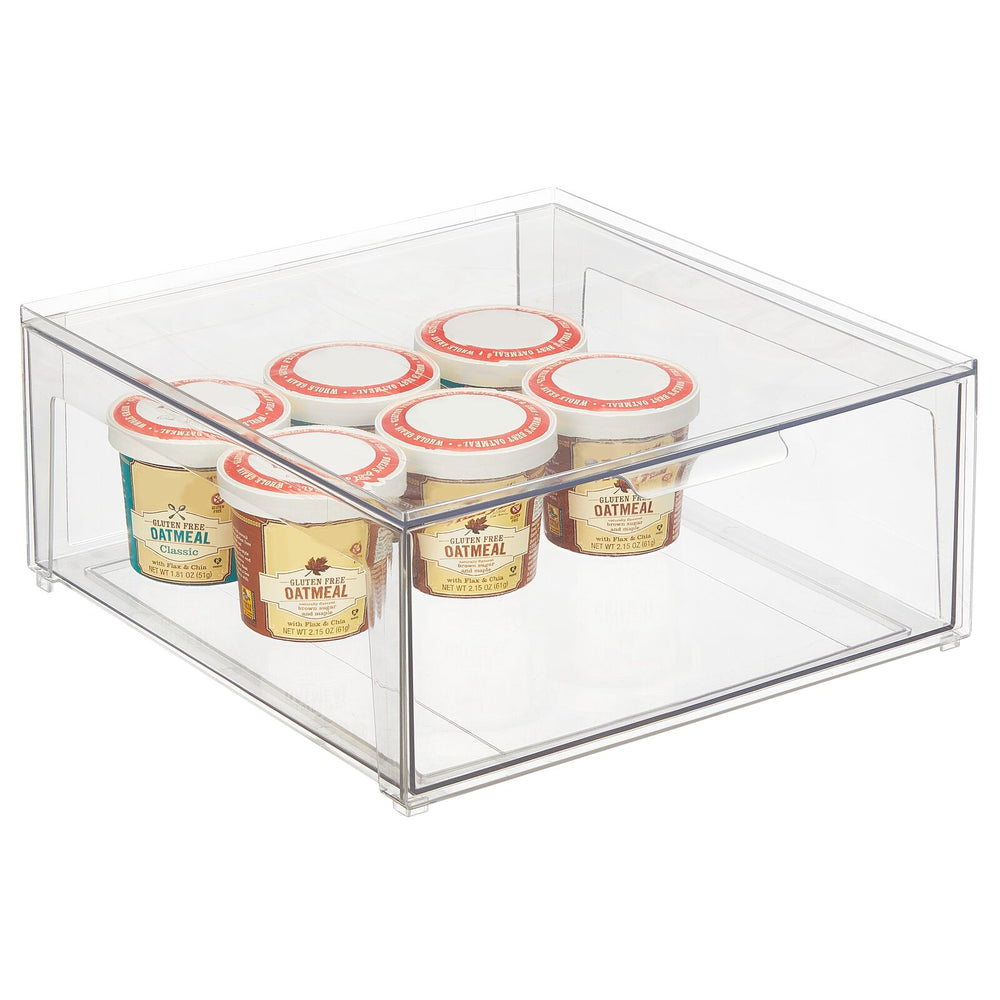 mDesign Plastic Stackable Kitchen Storage with Pull Out Bin Organizer