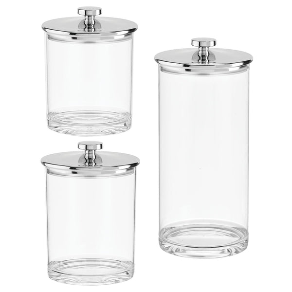 mDesign Medium Kitchen Glass Canister, Airtight Metal Lid - Clear/White