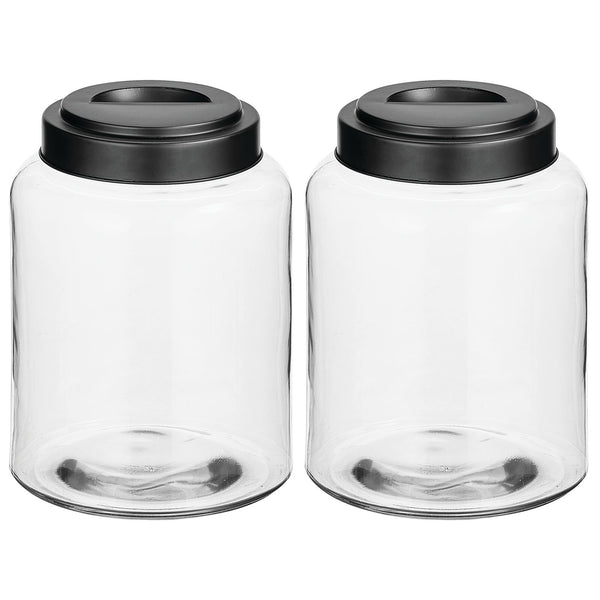 mDesign Medium Kitchen Glass Canister, Airtight Metal Lid - Clear/White