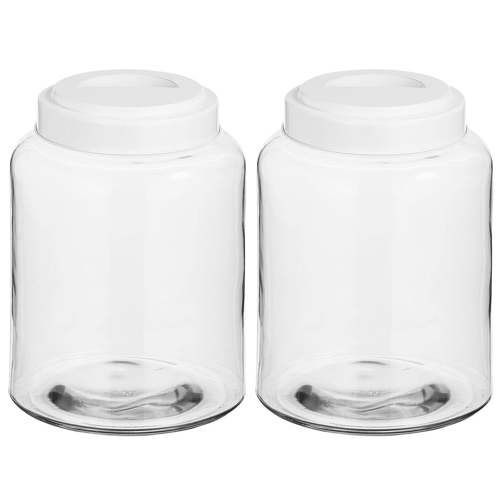 mDesign Small Kitchen Glass Canister, Airtight Metal Lid, 2 Pack, Clear/White