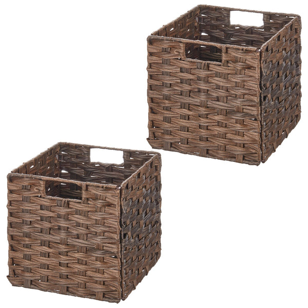 color:espresso||espresso woven cube basket with handles 10.5-10.5-10.5 pack of 2