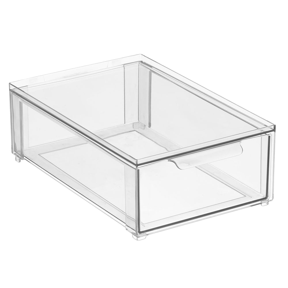 mDesign Plastic Stackable Bathroom Storage Organizer with Pull Out Drawer,  Clear