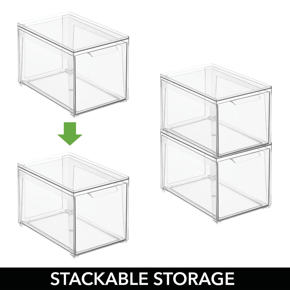 mDesign Stacking Plastic Storage Kitchen Bin with 2 Drawers, 2 Pack, Clear