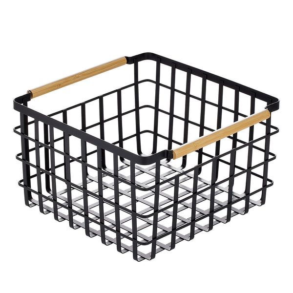 color:matte black/natural||matte black/natural wire basket with bamboo handles 14-14-8 single