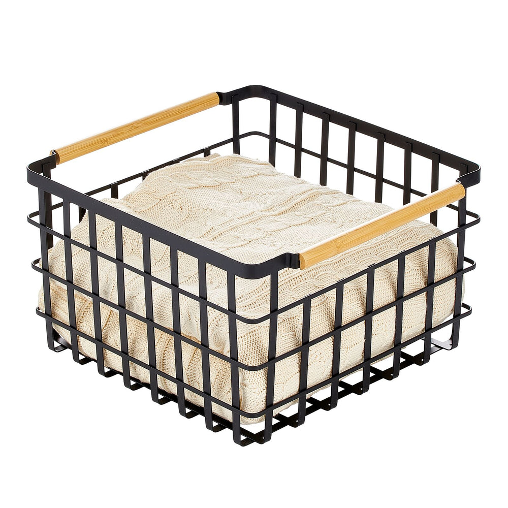 mDesign Metal Kitchen Under Shelf Storage Baskets - 2 Pack - Matte  Black/Natural
