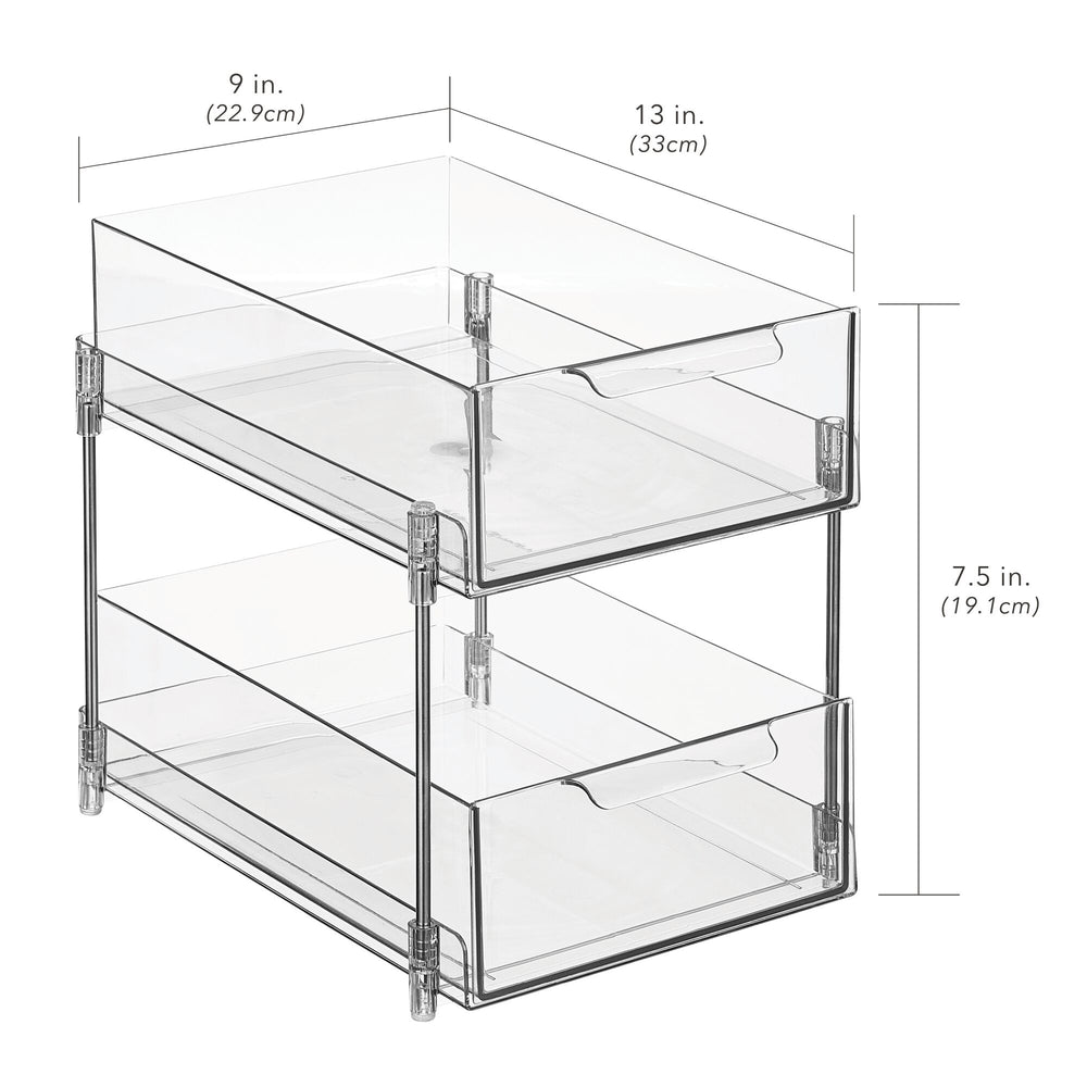 2 Tier Pull-out Home Organizer with Handles and Dividers Clear