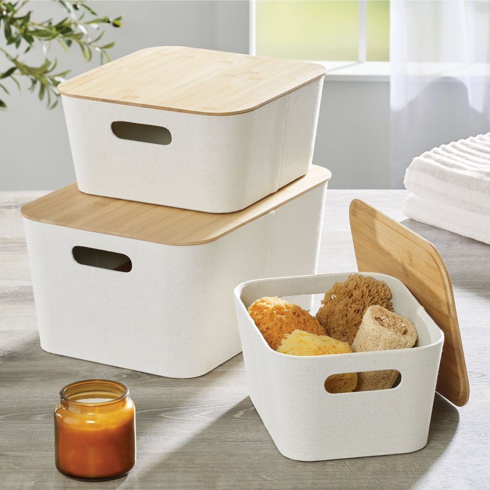 [ 8 Pack ] Plastic Storage Baskets With Lids, Small Pantry Organization,  Stackable Storage Bins, Household Organizers for Cabinets, Countertop
