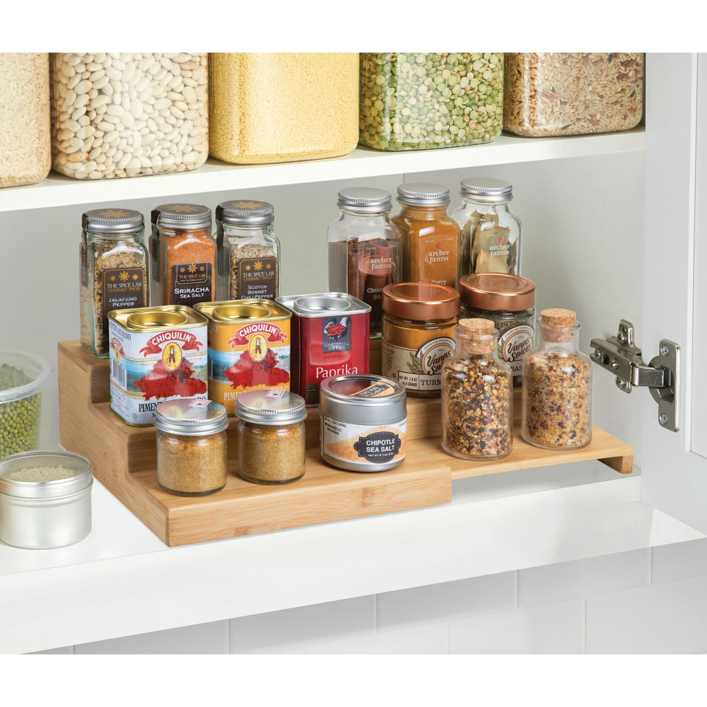 3-tier Non-expandable Bamboo Spice Rack Step Shelf Cabinet