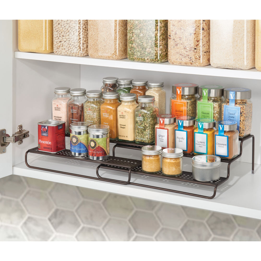 mDesign Bamboo Expandable Kitchen Cabinet, Pantry, Shelf Organizer/Spice Rack 