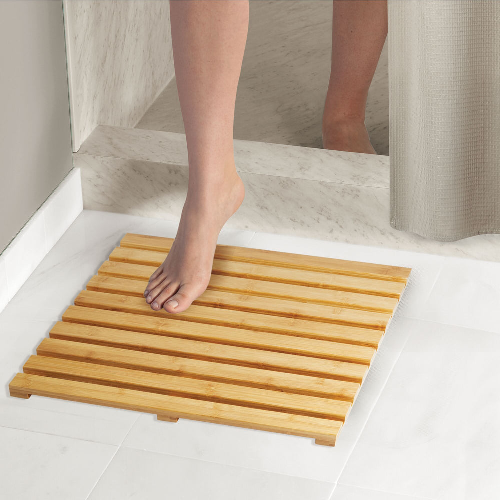 mDesign Bamboo Non-Slip Indoor/Outdoor Spa Bath and Shower Mat Natural Wood