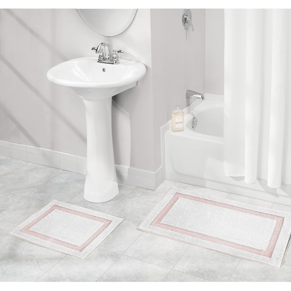 mDesign Large Bath Mat Runner - Non-Skid Bathroom Runner - Pure White/Light  Pink 